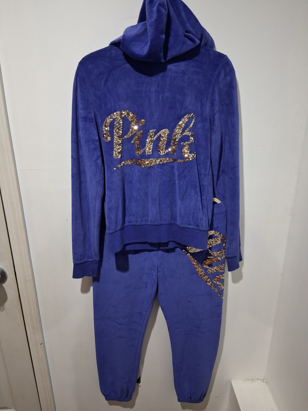 Y2K Victoria Secret Pink Velour Tracksuit W/ Sequins- Medium